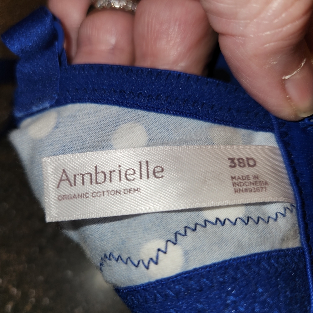 NWT Ambrielle Size 38D Blue/Black/White Polka Dot Underwire Bra Lace Organic - Picture 7 of 10